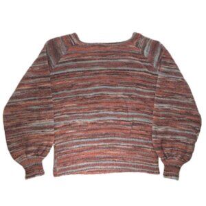 Willow & Root Striped Balloon Sleeve Sweater Multicolor Pullover V-Back *SZ M